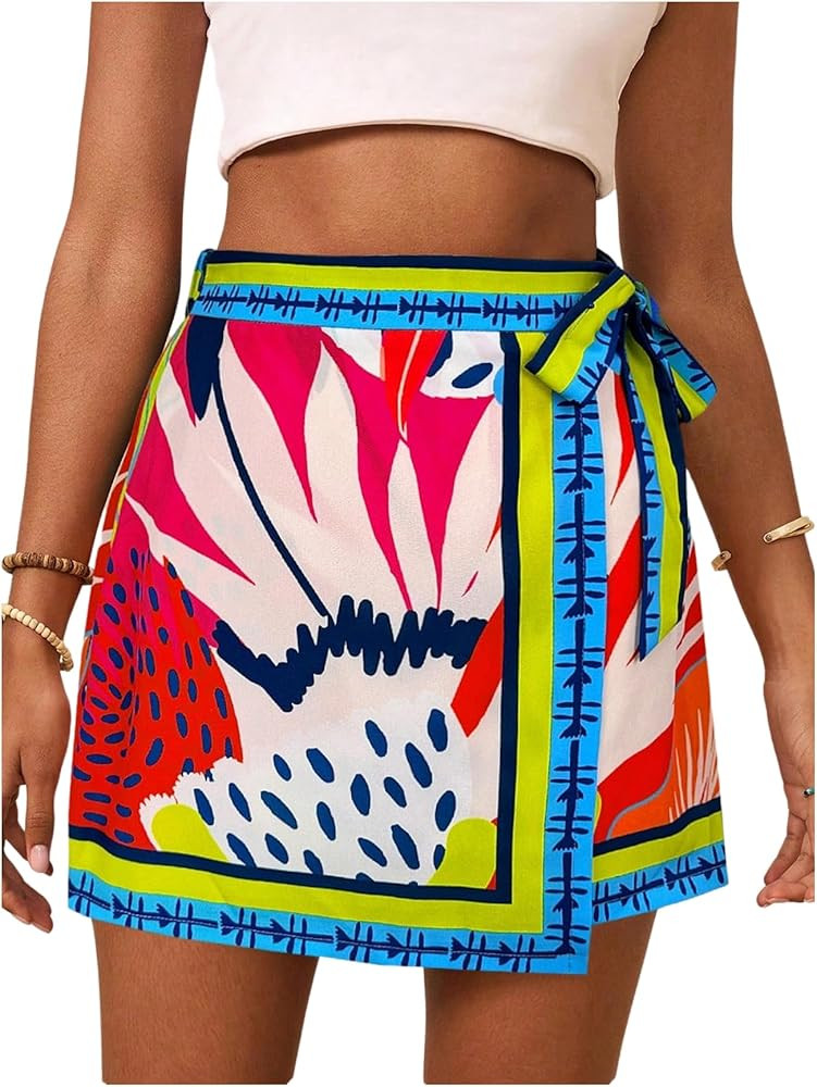 MakeMeChic Women's Wrap Skirt Skort Summer Linen Skirt Vacation Boho Mini Short Skirts | Amazon (US)