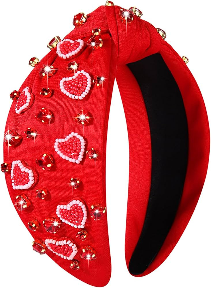 Valentine’s Day Heart Headbands for Women Valentine’s Day Accessories Jeweled Beaded Heart Kn... | Amazon (US)