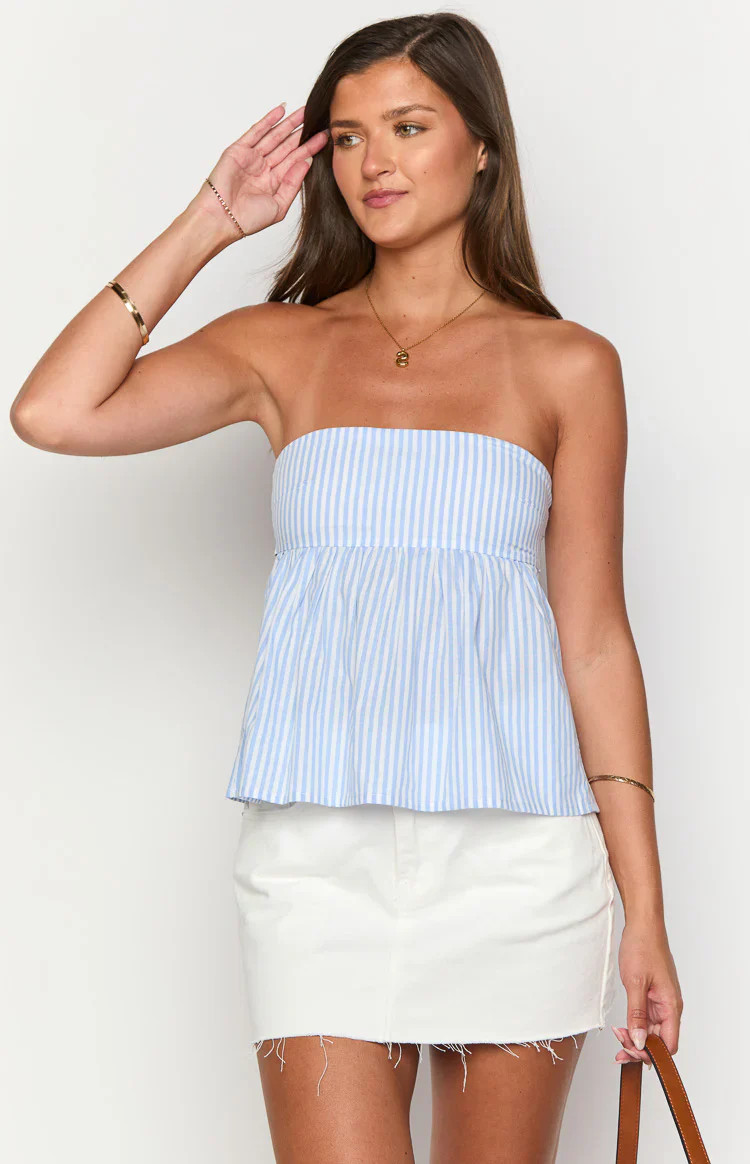 Klee Light Blue Strapless Tie Back Top | Beginning Boutique | Beginning Boutique (US)