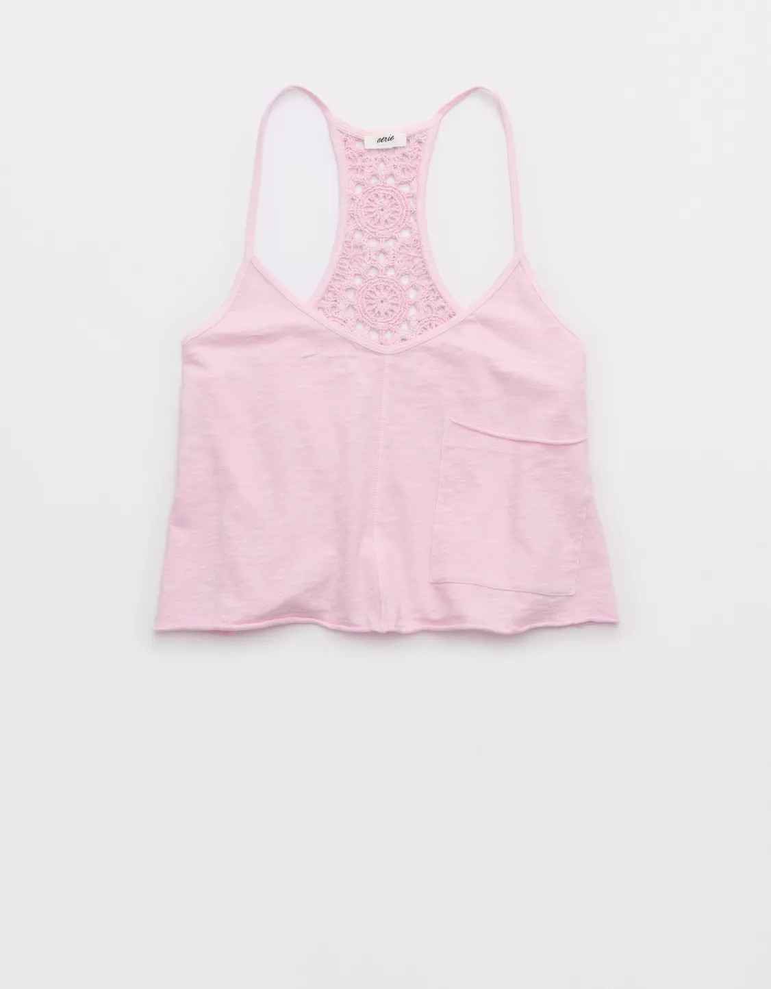 Aerie Summer House Crochet Back Cropped Tank Top | Aerie