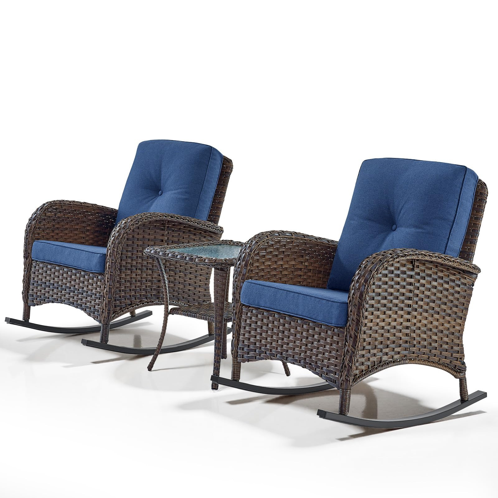 Wicker Porch Rocking Chairs - 3 Pieces Patio Bistro Set High Back Outdoor Rocker Chairs Set with ... | Amazon (US)