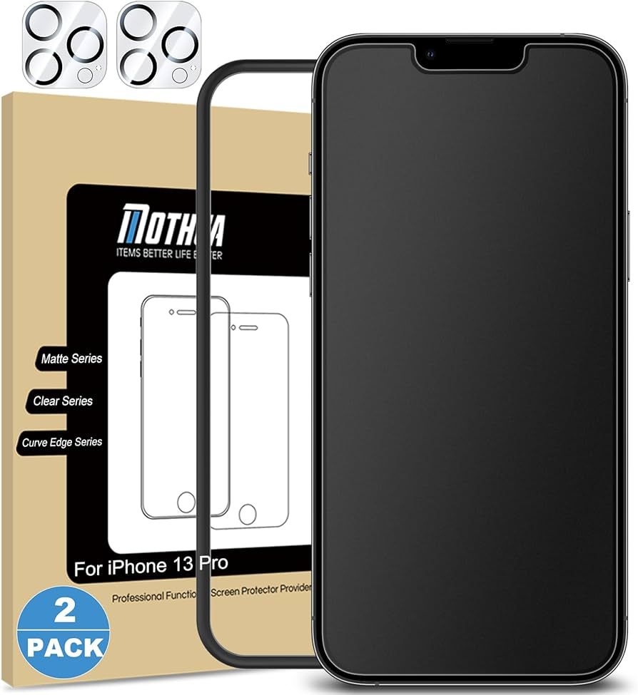 Mothca [2+2 Pack] Matte Glass Screen Protector for iPhone 13 Pro + Camera Lens Tempered Glass Pro... | Amazon (US)