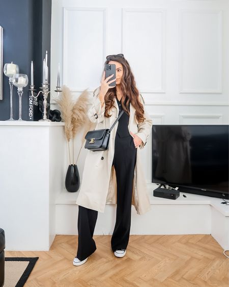 Trench coat outfit, spring style, spring fashion, black waistcoat, hm waistcoat, black tailored waistcoat, black tailored trousers, converse outfit, daily outfit ideas, daily workwear looks, workwear fashion, everyday outfit ideas 

#LTKfindsunder50 #LTKworkwear #LTKeurope