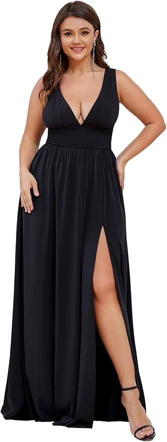 Ever-Pretty Summer Maxi High Slit Pleated Sleeveless Plus Size Formal Dresses for Curvy Women 016... | Amazon (US)