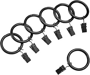 Amazon Basics Curtain Rod Clip Rings for 1" Rod, Set of 7, Black | Amazon (US)