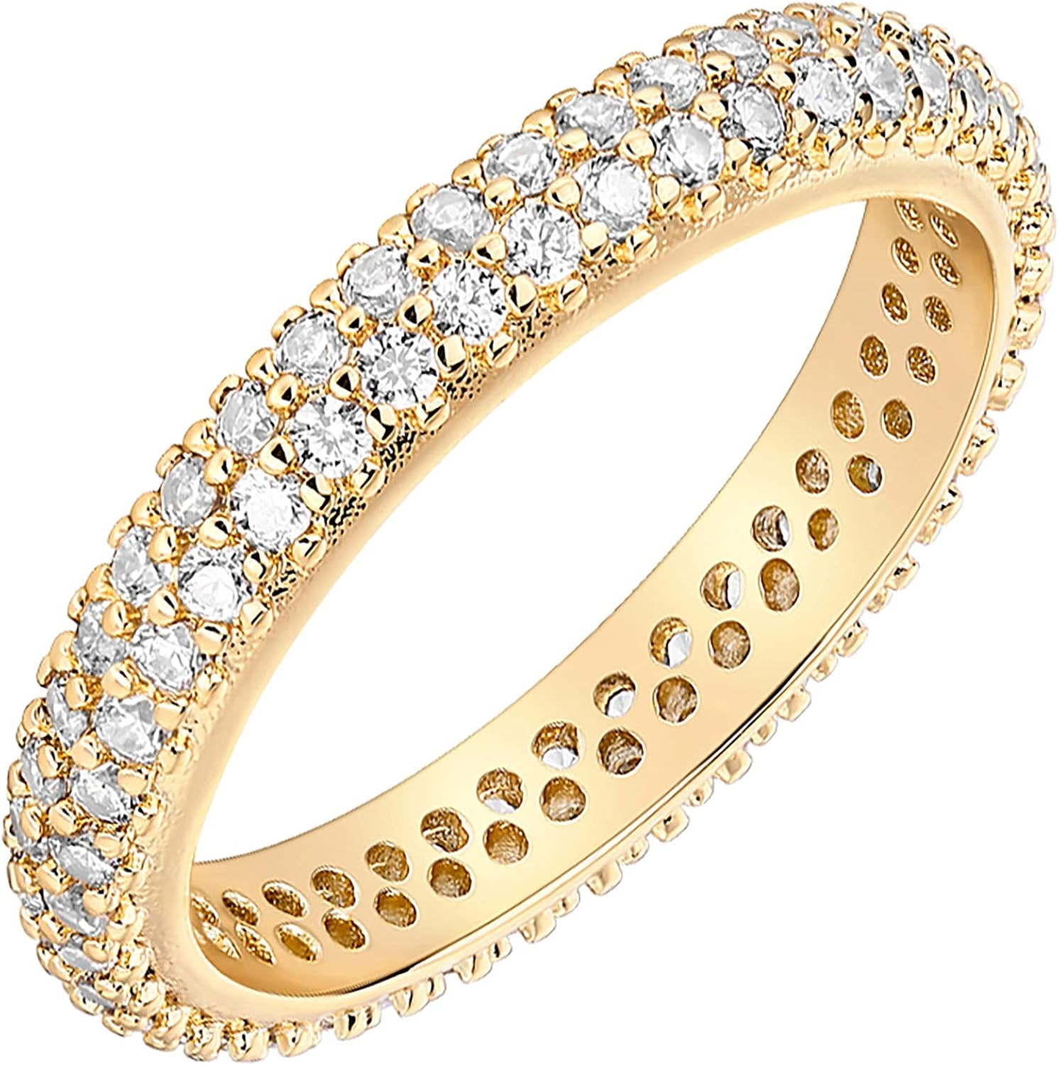PAVOI 14K Gold Plated Cubic Zirconia Double Row Eternity Band for Women | Amazon (US)