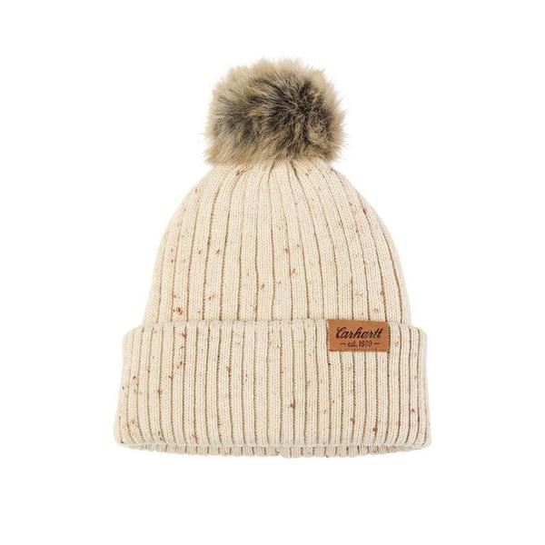 Women's Carhartt Knit Faux Fur Pom Beanie One Size Oat Milk | Scheels Sports