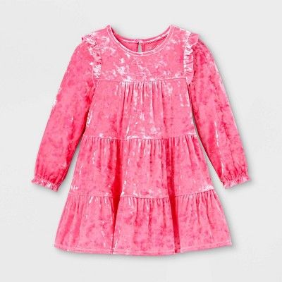 Toddler Girls' Tiered Velour Long Sleeve Dress - Cat & Jack™ Pink | Target