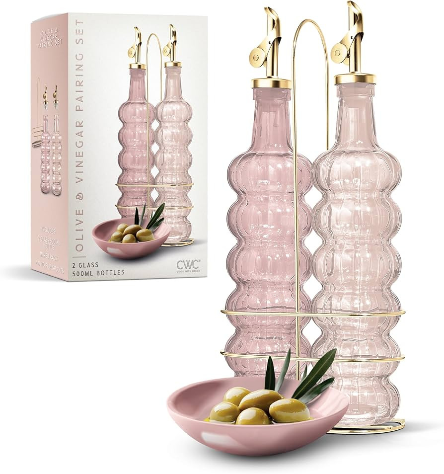COOK WITH COLOR Glass Olive Oil Bottle Dispenser - 2 Pack- 17oz Oil and Vinegar Cruet - Olive Oil... | Amazon (US)