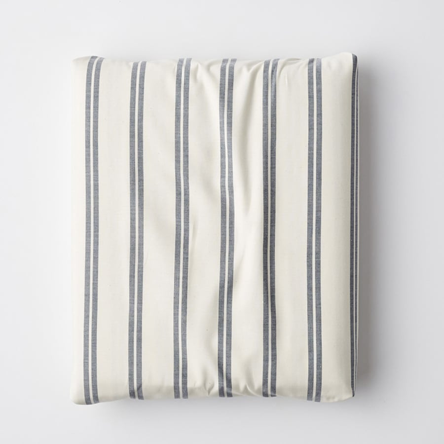Narrow Stripe Classic Cool Cotton Percale Fitted Bed Sheet - Navy, Twin | The Company Store
