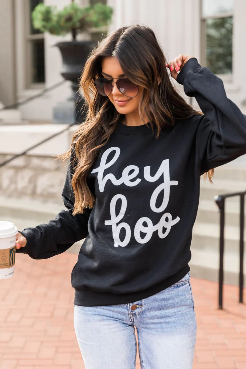 Hey Boo Black Graphic Sweatshirt | Pink Lily