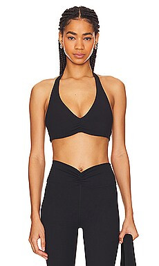 WeWoreWhat V Neck Halter Sports Bra in Solid Black from Revolve.com | Revolve Clothing (Global)