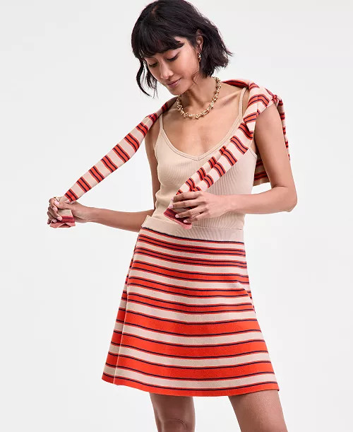 On 34th Women's Striped Pull-On Flounce Sweater Mini Skirt, Macy's Exclusive - Macy's | Macy's