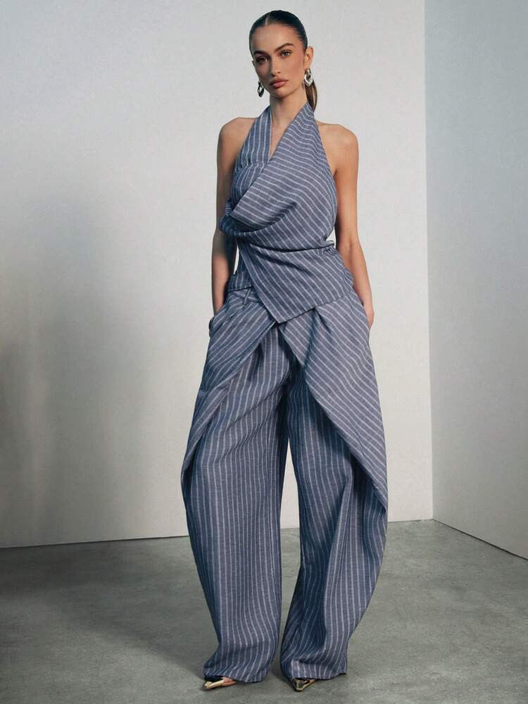 Hauture Women's Casual Fashion Striped Print Loose Wide Leg Pants, 2 In 1 Design For Daily Commut... | SHEIN