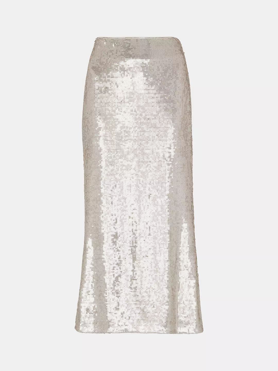 Whistles Sequin Midi Skirt, Silver | John Lewis (UK)