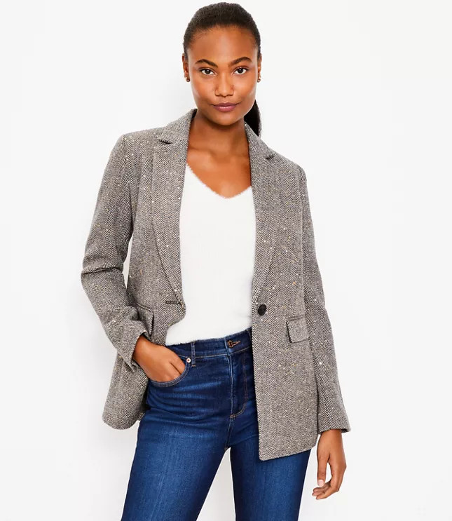 Sequin Long Knit Modern Blazer | LOFT