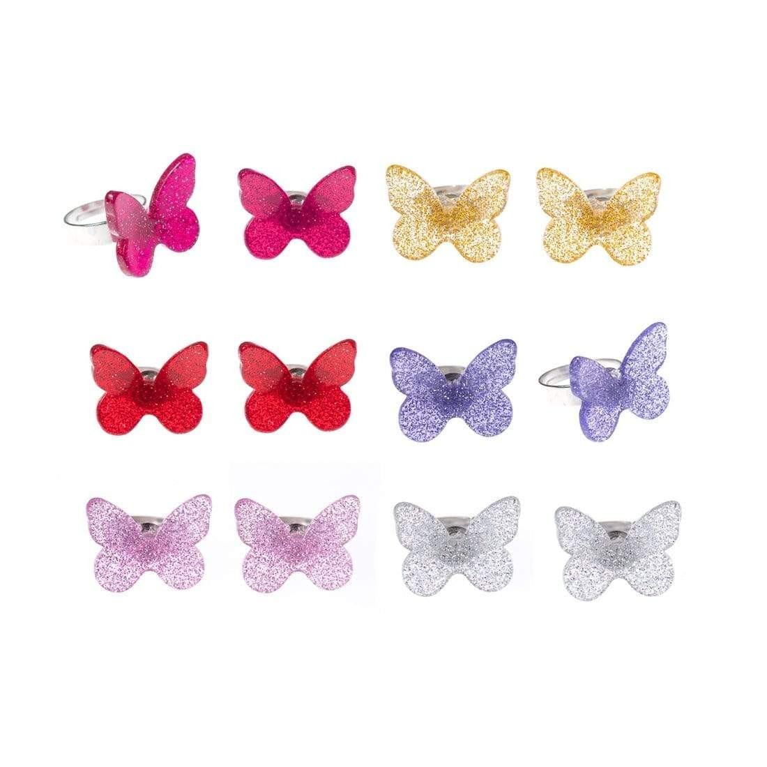 Butterfly Assorted Glitter Colors Rings | Ellifox