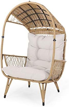 Joanna Outdoor Wicker Standing Basket Chair with Cushion, Light Brown and Beige | Amazon (US)