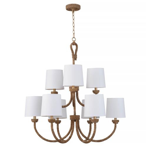 Regina Andrew Coastal Living Bimini Brown Rattan White Linen Shade Chandelier - Large | Kathy Kuo Home