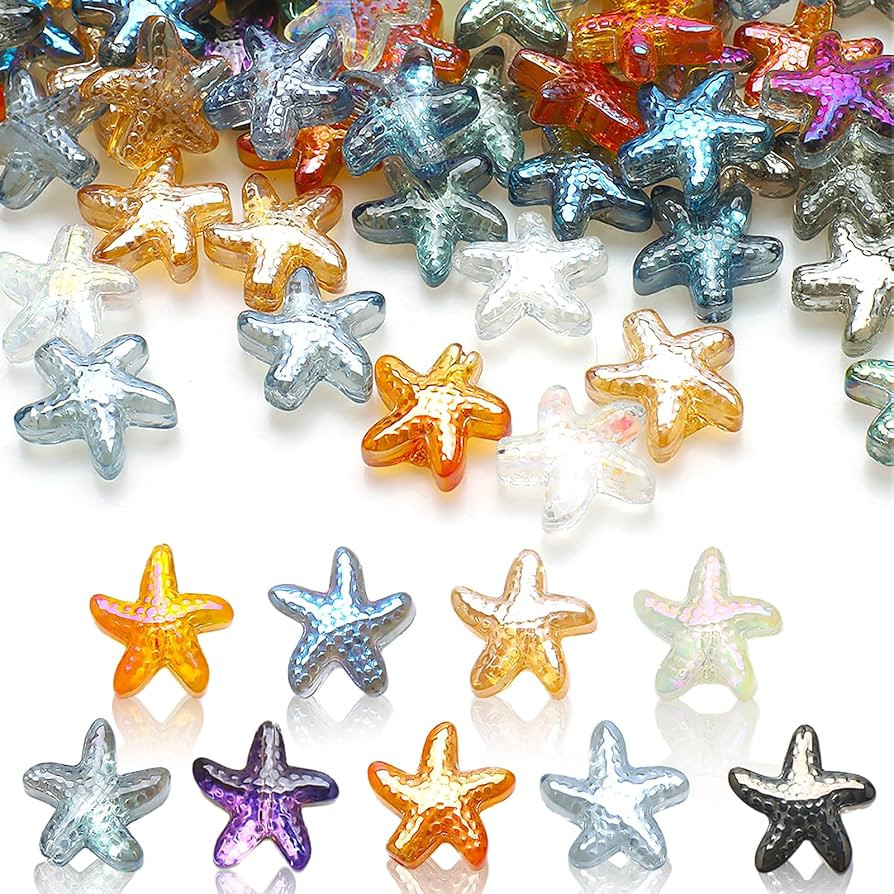 X Hot Popcorn 120Pcs Starfish Glass Beads: Starfish Glass Spacer Beads for Earring Bracelet Neckl... | Amazon (US)