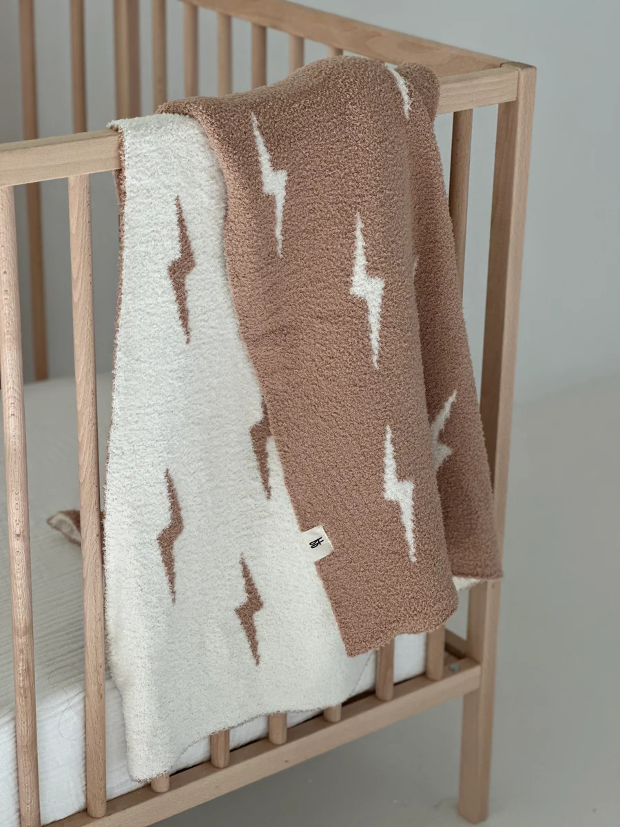 Tan & Cream Lightning Bolt | Ultra Lightweight Plush Throw | Forever French