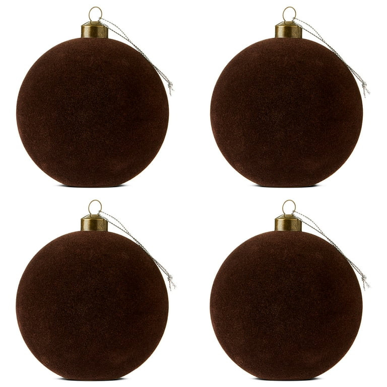 Dark Brown Flocked Ball Christmas Ornaments, 4.5", 4 Count, by Holiday Time | Walmart (US)