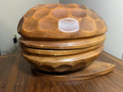 Vintage MCM Mabini Handicraft Wooden Walnut Shaped Nut Cracker Bowl | eBay US