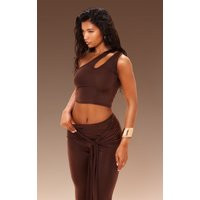 Chocolate Slinky One Shoulder Cut Out Crop Top | PrettyLittleThing US
