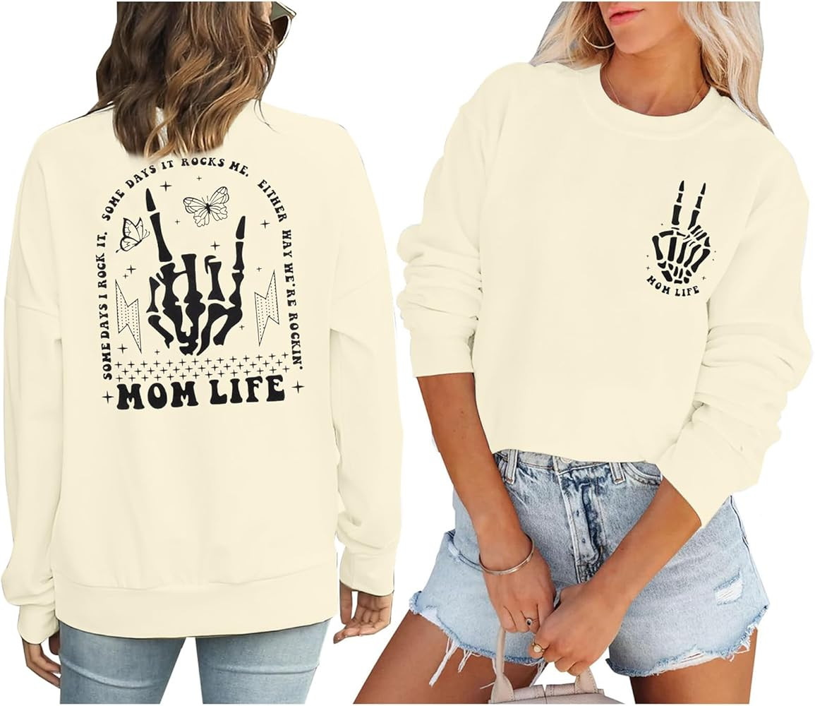 MOUSYA Mama Sweatshirts Women Mom Life Pullover Motherhood Some Days I Rock It Sweatshirt Mom Cas... | Amazon (US)