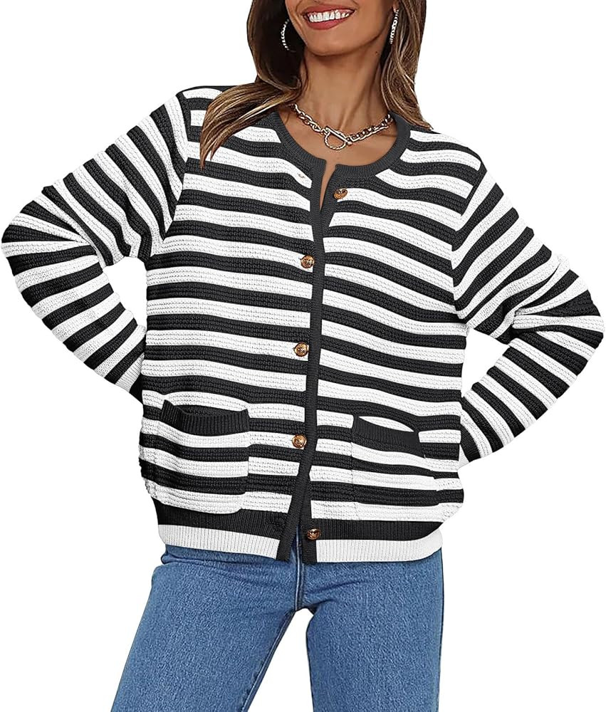 LILLUSORY Women's Cardigan Sweaters 2023 Fall Open Front Long Sleeve Button Down Knit Cardigans O... | Amazon (US)