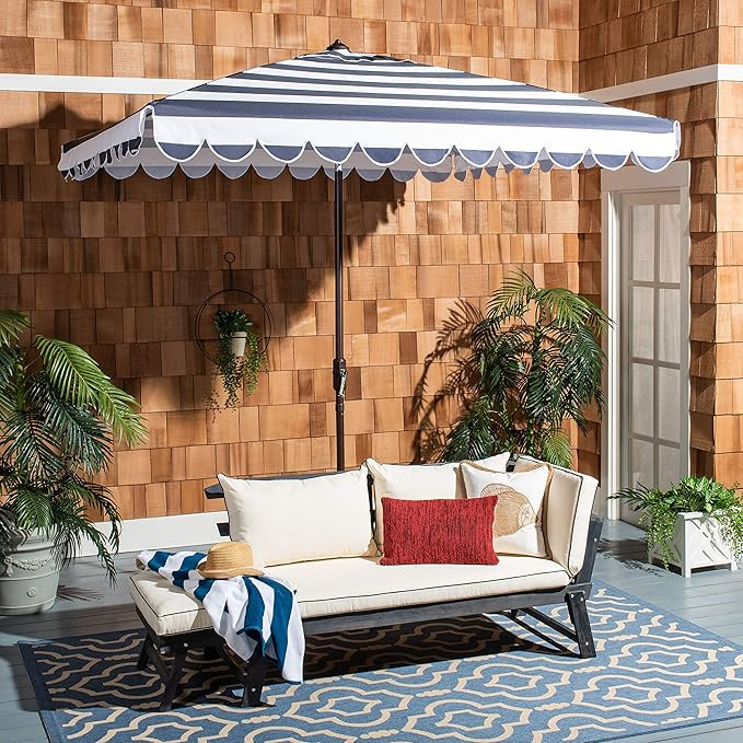 Safavieh PAT8411C Outdoor Vienna Navy and White 7'6" Square Crank UV Protected Umbrella | Amazon (US)