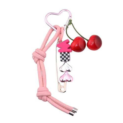 SORGERLY Designer Bag Charm for Handbag - Pink Leather Rope Cherry Heart Letter Beaded - Cute Purse Tote Accessories for Women (Pink leather) | Amazon (US)