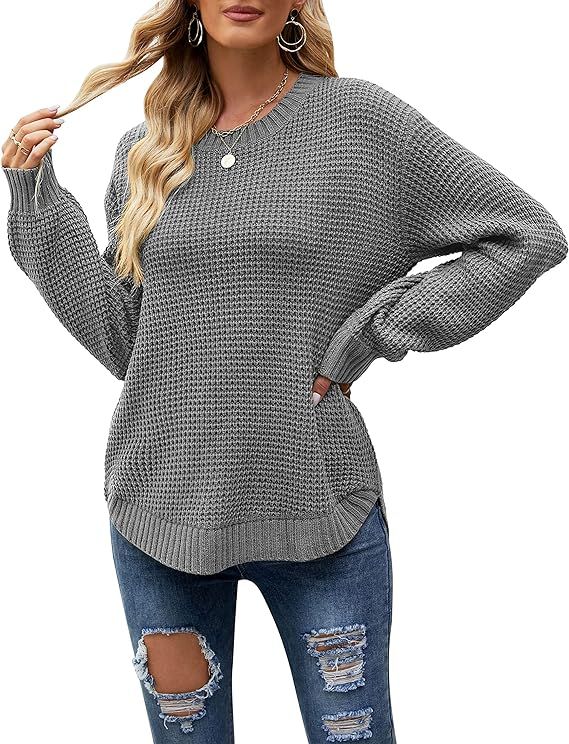 MEROKEETY Women's 2024 Fall Casual Fall Waffle Knit Sweater Long Balloon Sleeve Loose Pullover Ju... | Amazon (US)