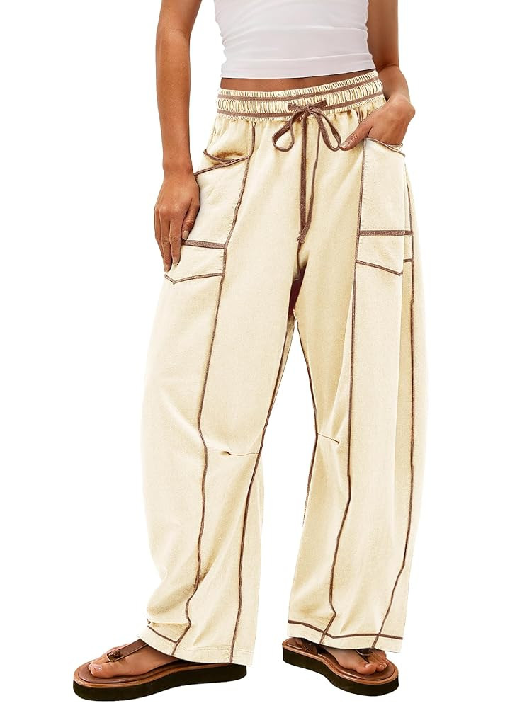 Yanekop Womens Baggy Wide Leg Pants Casual Summer Palazzo Pants Drawstring Waist Barrel Sweatpant... | Amazon (US)