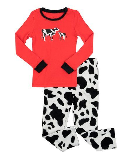 Red & White Cow Fleece Pajama Set - Toddler & Kids | Zulily