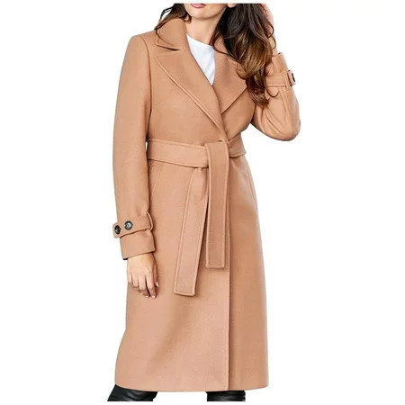 Elainilye Fashion Trench Coats For Women Winter Lapel Woolen Coat Trench Coat Jacket Long Overcoat Outerwear Brown | Walmart (US)