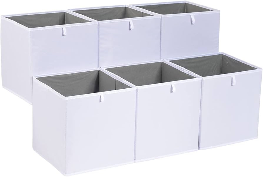 Amazon Basics Collapsible Fabric Storage Cube Organizer Bins - Pack of 6, White, 13x15x13" | Amazon (US)