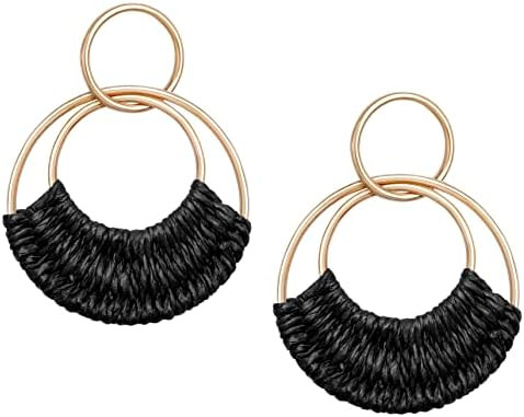 Raffia Hoop Earrings for Women Fun Boho Summer Beach Earrings Lightweight Handmade Straw Wicker R... | Amazon (US)