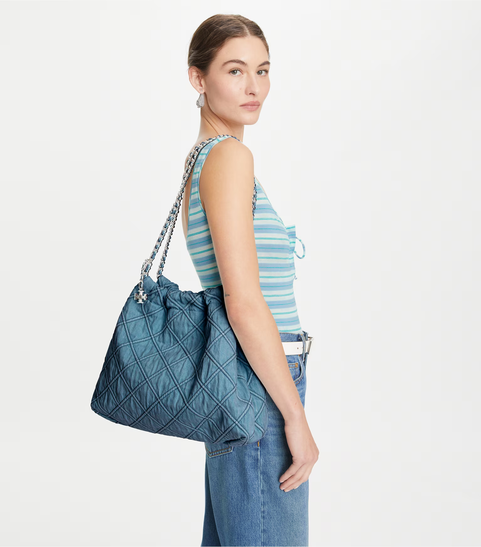 FLEMING SOFT DENIM HOBO BAG | Tory Burch (US)