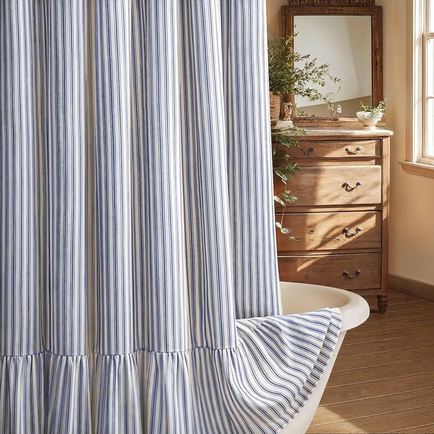 Farmhouse Shower Curtain with Ruffle Hem Linen Shower Curtains for Bathroom Country Vintage Rusti... | Amazon (US)