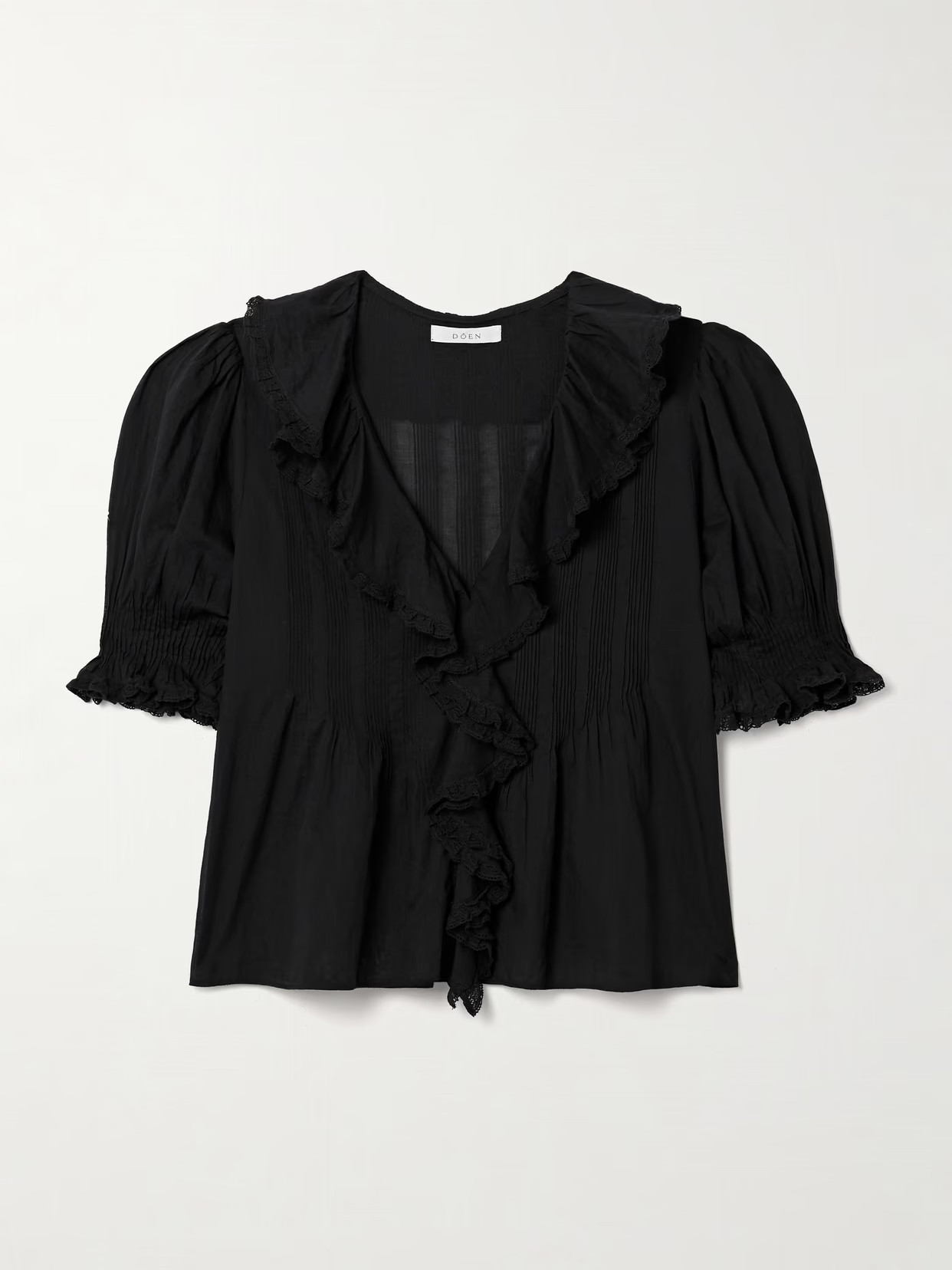 DÔEN - Henri Ruffled Pintucked Organic Cotton-voile Top - Black | NET-A-PORTER (US)