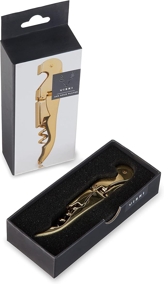 Viski 24k Gold Plated Signature Double Hinged Corkscrew Wine Bottle Opener and Foil Cutter, Waite... | Amazon (US)