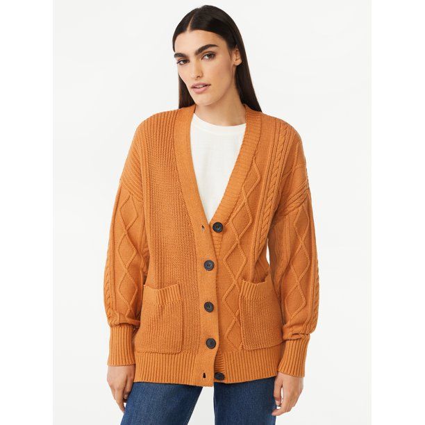 Free Assembly Women's Mix Stitch V-Neck Cardigan Sweater - Walmart.com | Walmart (US)