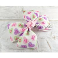 Candy Hearts Valentine Bow, Valentine Barrette, 4 Inch, Conversation Hearts Bow, Gift For Girls, Hearts Hair Clip, Toddler Barrette | Etsy (US)