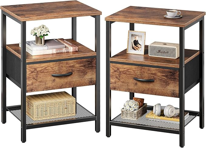Huuger Nightstand Set of 2, Night Stand with Fabric Drawer, Mesh Shelf, Side Table with Storage, ... | Amazon (US)