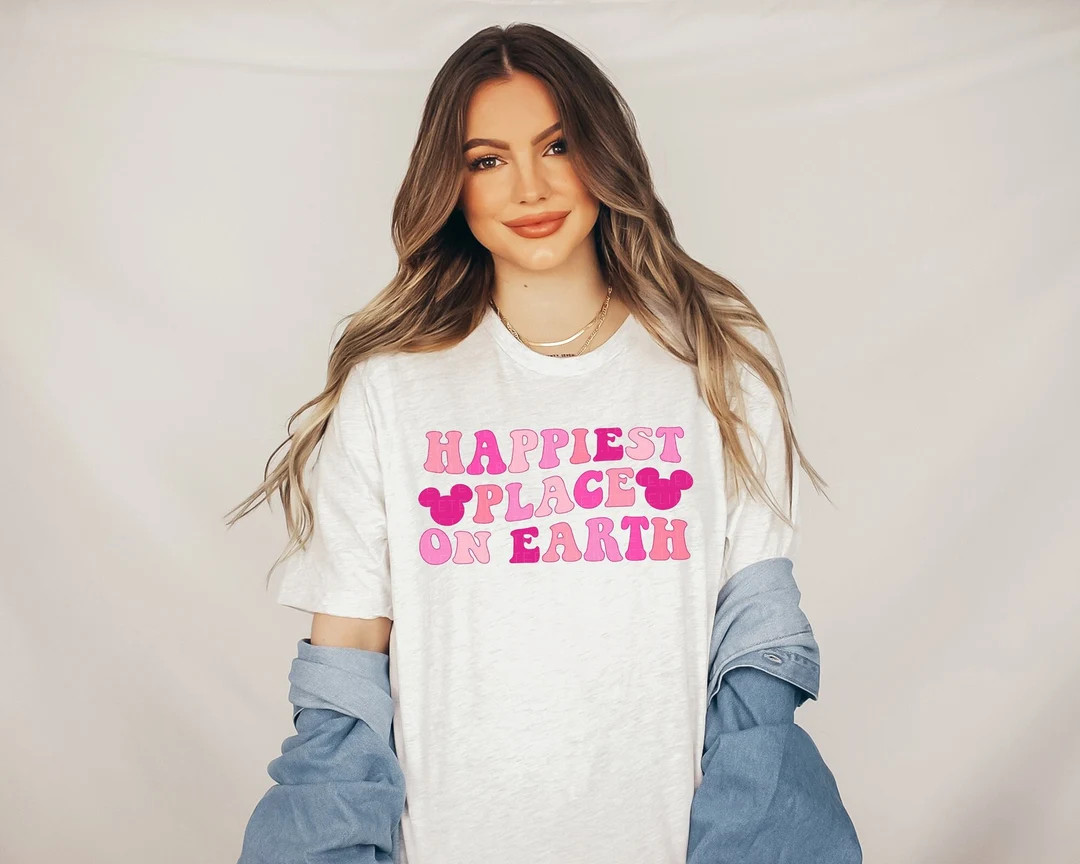 Happiest Place On Earth Shirts Pink Mouse Ears Tee WDW Colorful Groovy Magic Kingdom Kids Toddler... | Etsy (US)