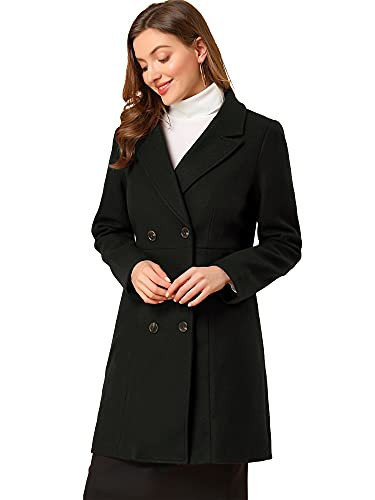 Allegra K Women's Double Breasted Notched Lapel Winter Long Coat Large Black | Amazon (US)