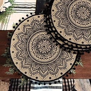 Collive Boho Round Placemat 15 Inch - Farmhouse Woven Jute Fringe Table Mats Set of 4 with Pompom... | Amazon (US)