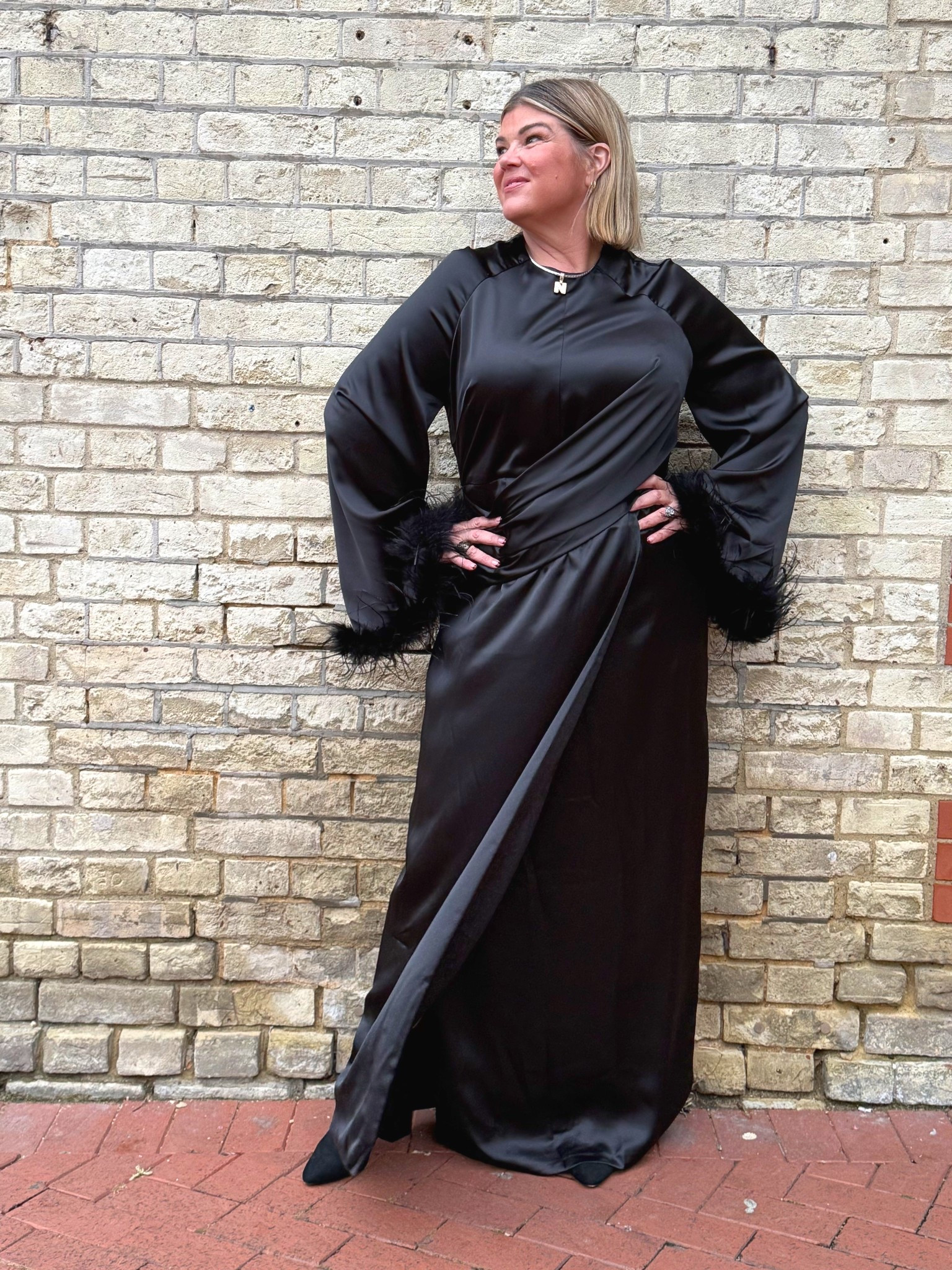 This dress form Coast at Debenhams will live in my wardrobe forever. Stunning black satin with feathers for a bit of razzle. 
Nothing like a fab occasion dress to admire. I’m wearing a size 18 and I’m 5ft 5" 

#LTKcurves #LTKuk #LTKdresses