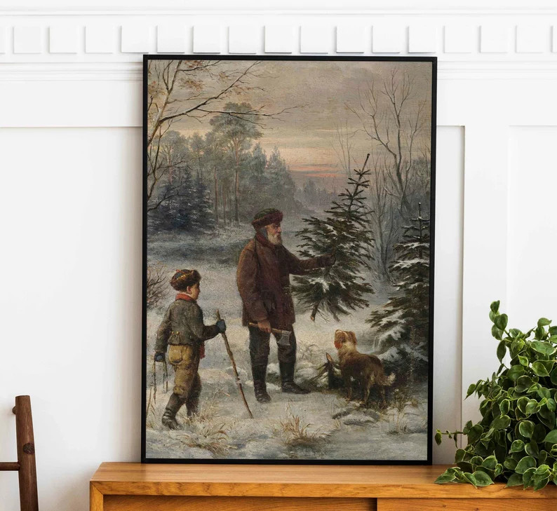 Christmas Tree Cutting DIGITAL DOWNLOAD Vintage Art Wall - Etsy | Etsy (US)